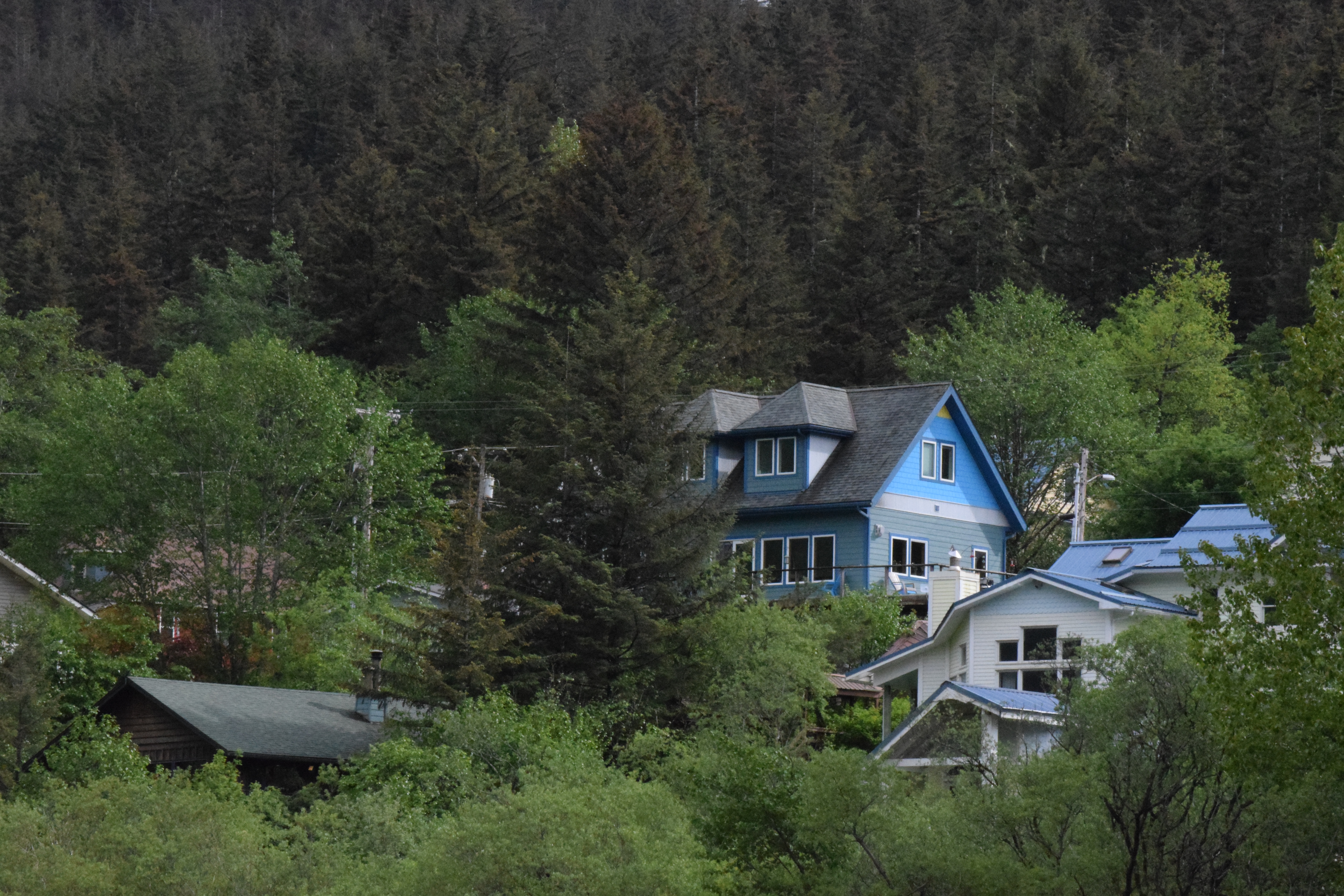 A picture of some houses in Juneau Alaska.